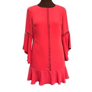 WHITE HOUSE BLACK MARKET Coral Cutout Detail Bell Sleeve Shift Dress Lined Sz 6